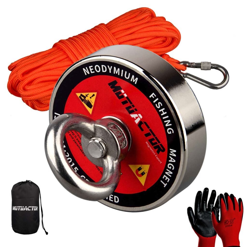 300KG Permanent Salvage Magnet Fishing Set Search Magnets Durable Rope D75mm Mounting Pot M10 Ring