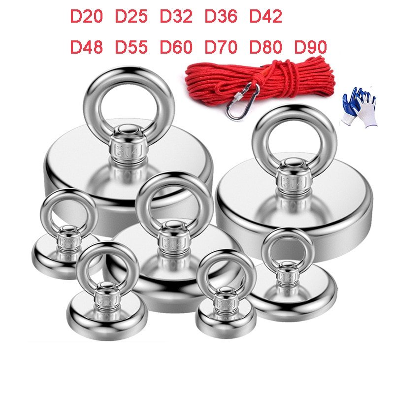 D20 D90 Strong Fishing Magnet N50 Neodymium Search Magnets Fishing Magnetic Rings Super Powerful Salvage Magnets