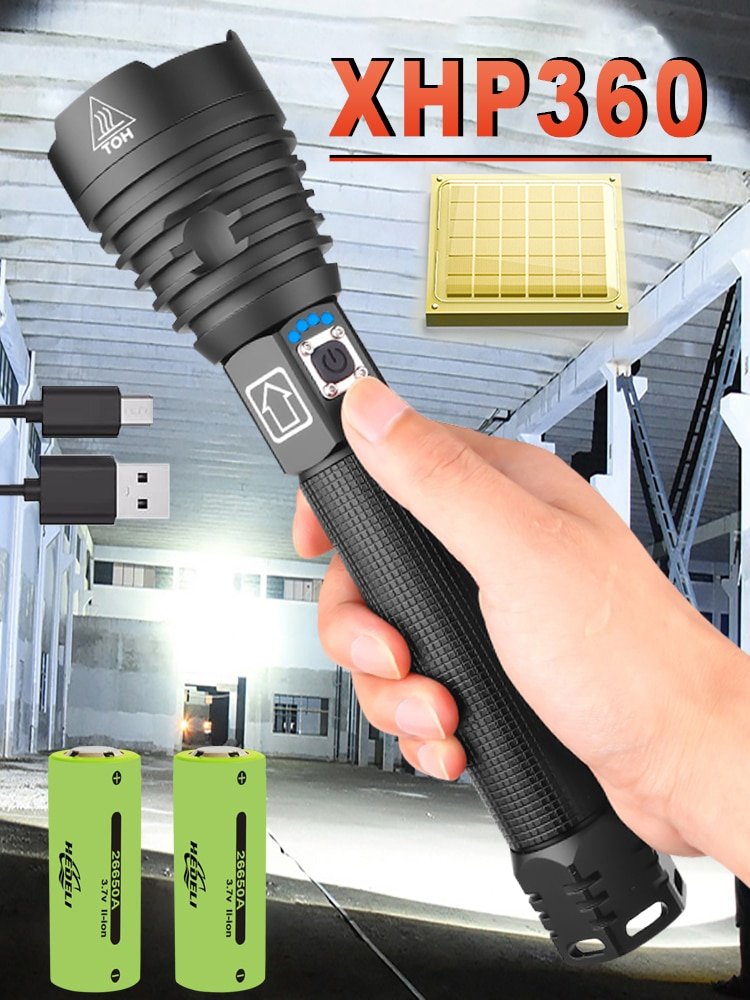 New XHP360 LED Flashlight 18650 Usb Rechargeable High Power Flashlights XHP90 Powerful Torch Light IPX6 Waterproof