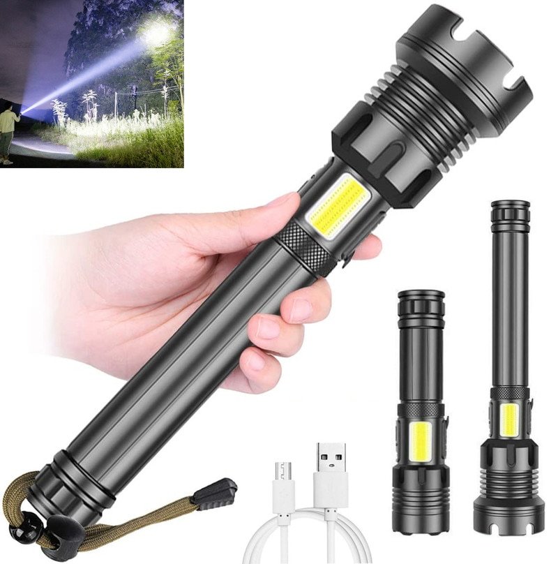 Powerful LED Flashlights XHP 90 70 Super Bright Flash Lights USB Rechargeable Zoom Tactical Torch Camping