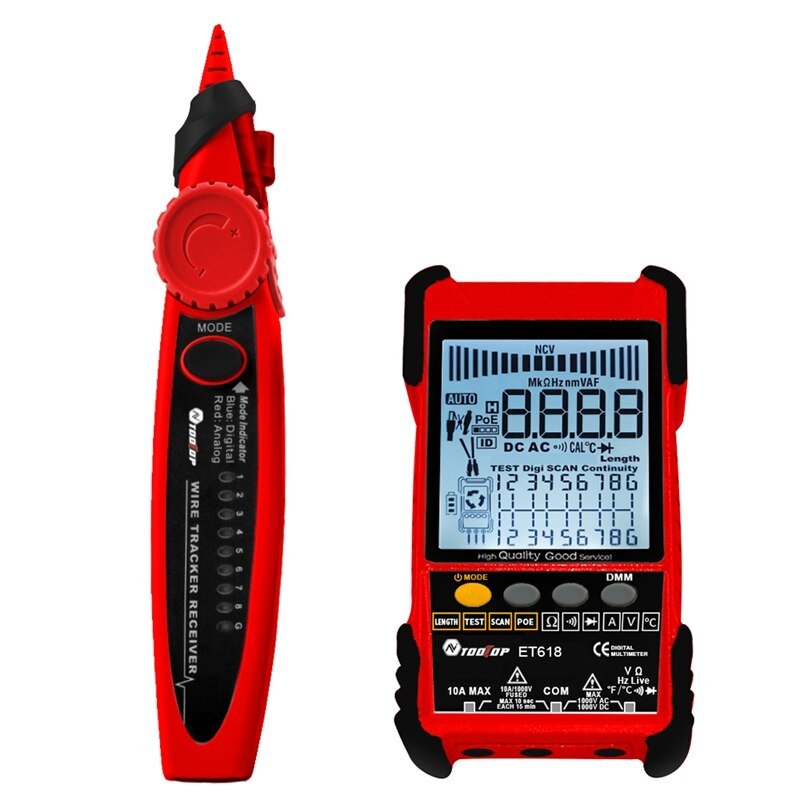 TOOLTOP ET616 ET618 Network Cable Tester LCD Display Analog Digital Search POE Cable Pairing Length Wiremap