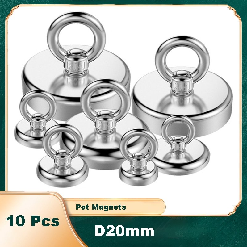 10 Pcs D20 mm Super Power Salvage Fishing Magnetic Stell Cup Holder Fishing Magnet Search Strong