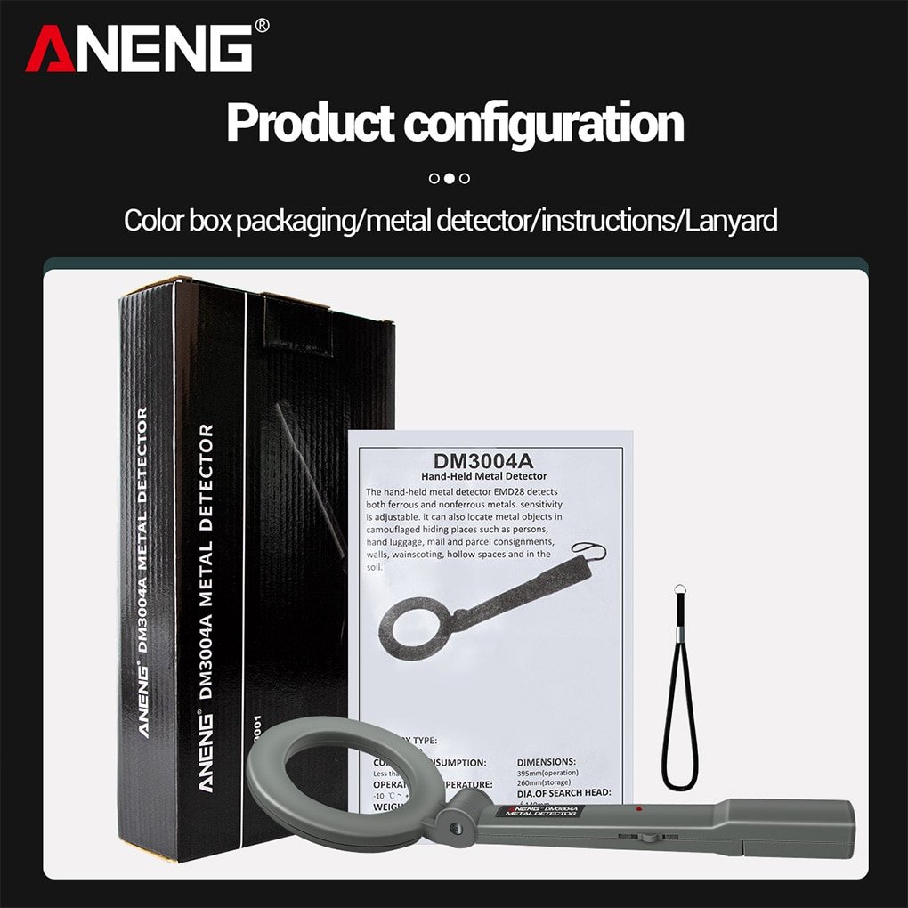ANENG DM3004A Metal Detector Battery Operated Handheld Security Scanner Wand Treasure Search Tool School Hotel Supplies
