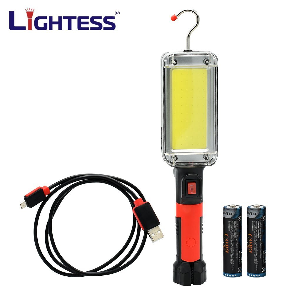 LED Work Light Portable Lamp Hook Magnet Camping Lamp High Low COB USB Rechargeable 18650 Flashlight