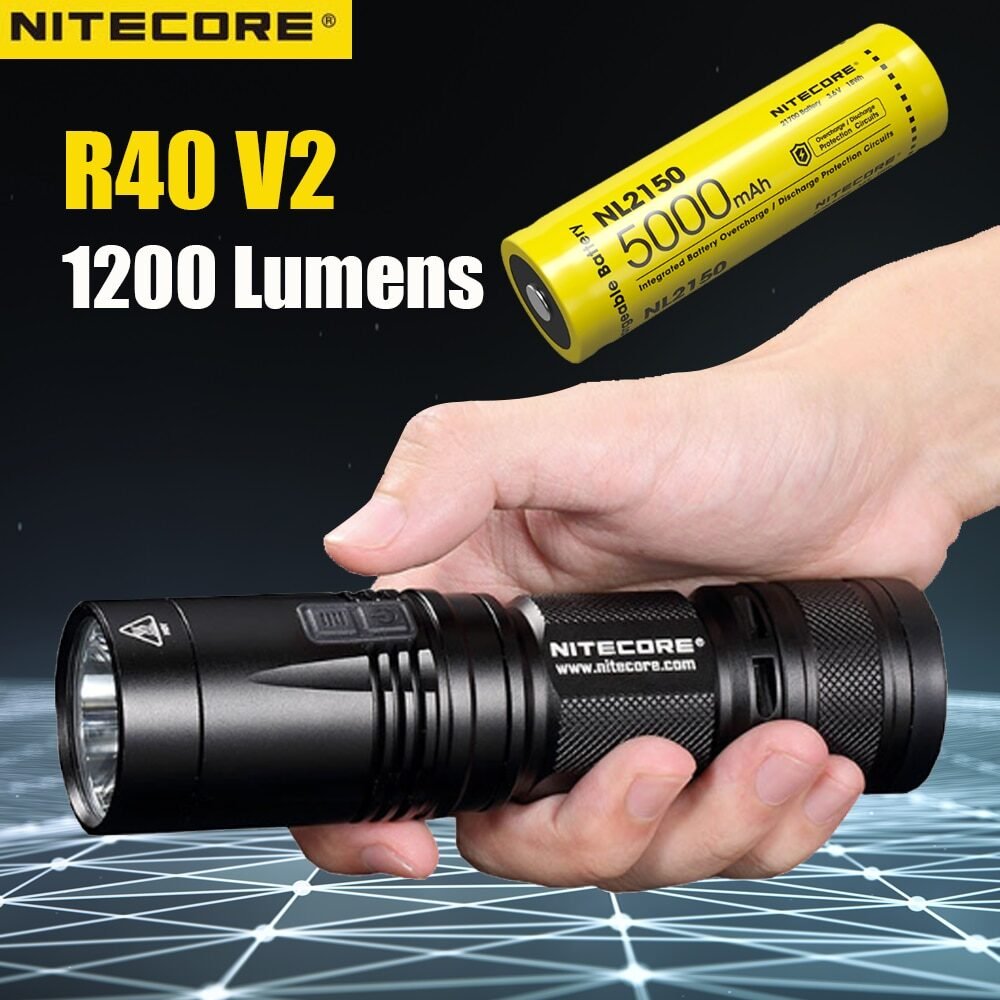NITECORE R40 V2 FlashLight 1200 Lumens USB Rechargeable Wireless Torch Built in 21700 battery Lamp Outdoor
