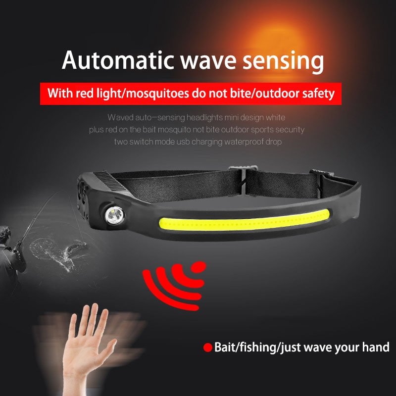 Outdoor Camping Waterproof Flexible HeadLight Silicone 230 Degree Super Bright LED USB Rechargeable COB Motion Sensor
