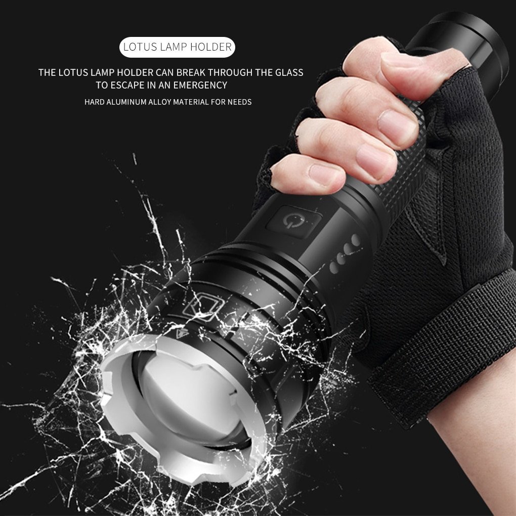 Rechargeable Flashlight Zoomable Powerful Torch Outdoors Spotlights Emergency light Camping Hiking Search 18650Battery